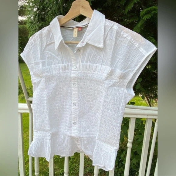 NWT Pilcro Anthropologie Smocked Corset Blouse White - Picture 6 of 8